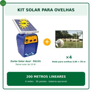Kit solar para ovelhas: Zerko azul PA155 + 4 redes, 200 metros lineares, bateria opcional