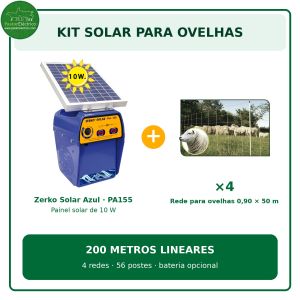 Kit solar para ovelhas: Zerko azul PA155 + 4 redes, 200 metros lineares, bateria opcional